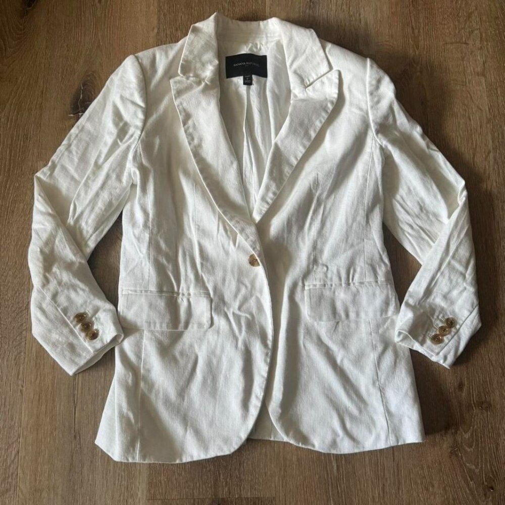Banana‎ Republic White Blazer Cotton Linen Blend Size 2P